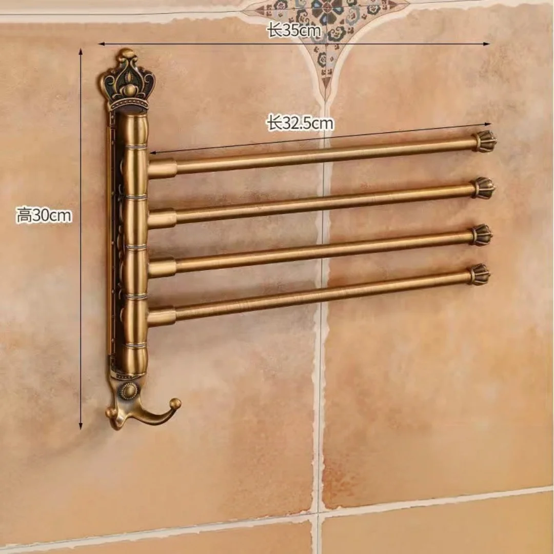 Tuqiu Antique Bronze Swivel Towel Hanger Carved Towel Bar Wall Mounted Folding Bathroom Towel Rail Rack Bathroom Towel Holder