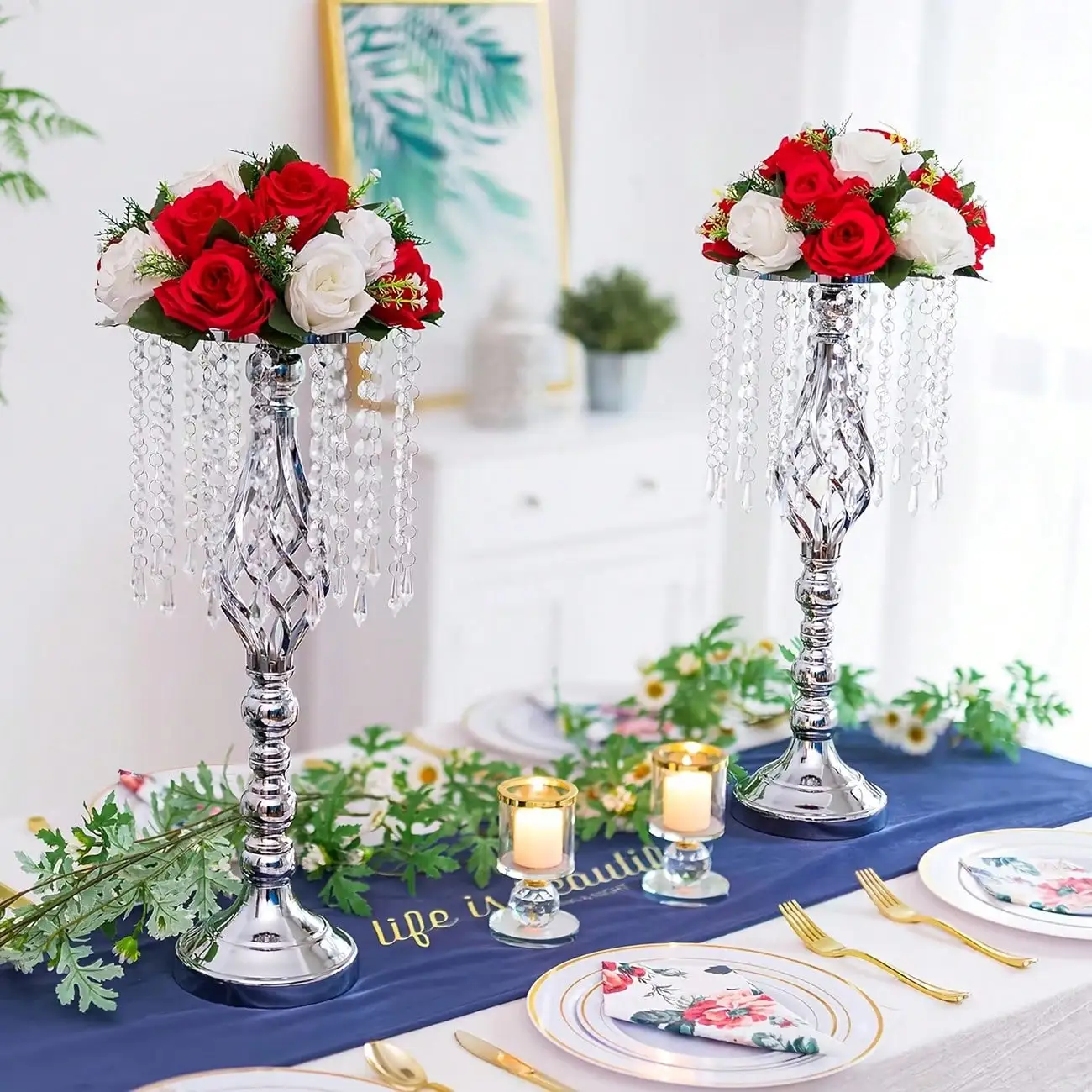 Multifunctional Metal Flower Stand . It Can Be Used As A Vase Or A Pillar Candle Holder, Ideal For Decorations At Weddings, Banquets, Events, Restaurants And Hotels.
