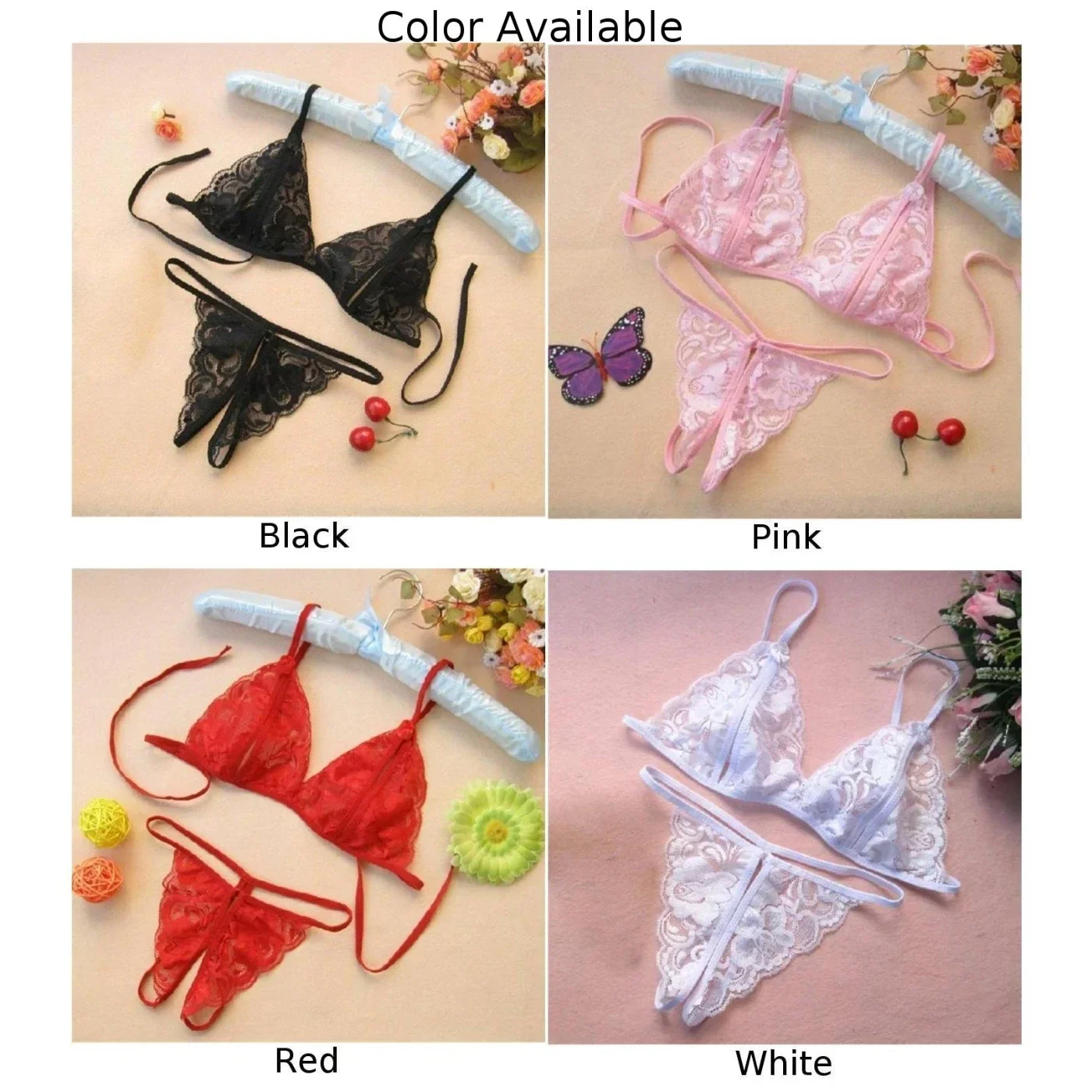 Women Sexy Lace Open Crotch Seductive Lingerie Baby Bra G-String Set Transparent Thongs Underpants Nightwear Ladies Bra Sets