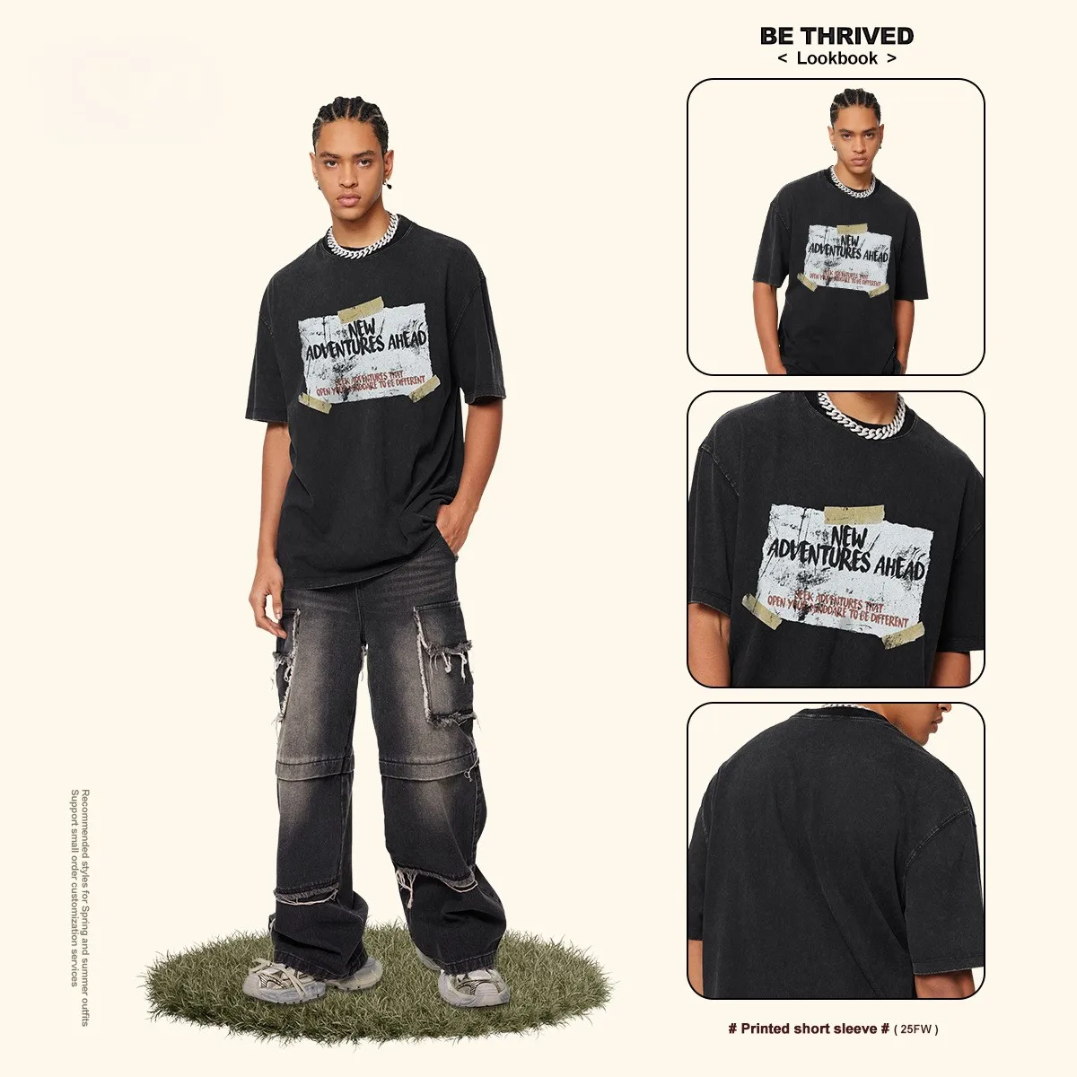 t shirt for man heavyweight cotton retro letter print loose and comfortable fit Black and gray colors for daily wear — купить у AliExpress WW
