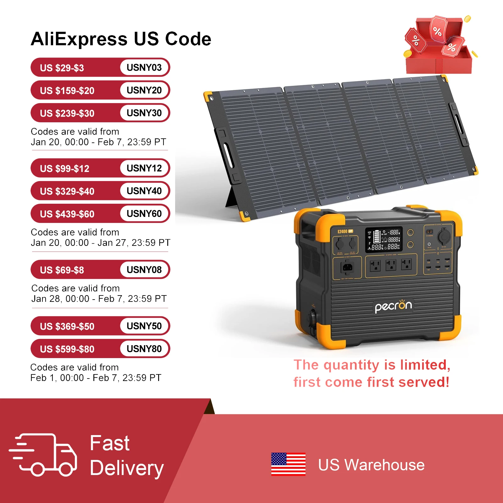 pecron E2400LFP 2048Wh/2400W Portable Power Station LiFePO4 Battery Solar Generator with 200W 400W 800W(Optional) Solar Panels