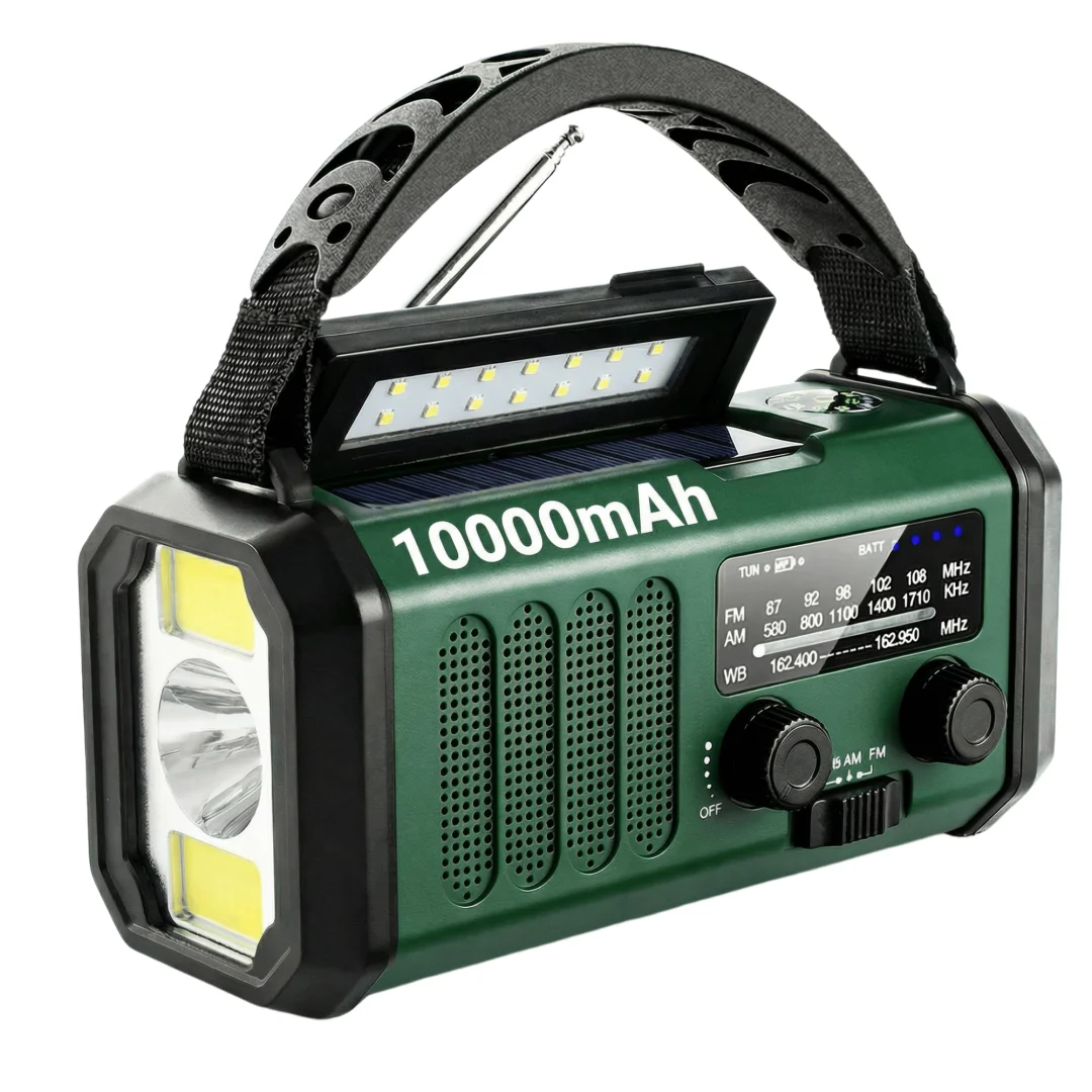 Solar Kurbelradio Powerbank 10000mAh/20000mAh, Tragbares Notfallradio mit AM/FM Empfang, LED Taschenlampe, SOS Alarm, USB-C Aufladung für Camping Outdoor