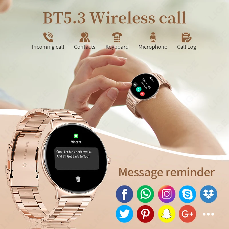 1.43Inch Women Smart Watch Ladies Gifts Full Touch Screen Custom Watch Faces Fitness Watches Bluetooth Calls Digital Smartwatch