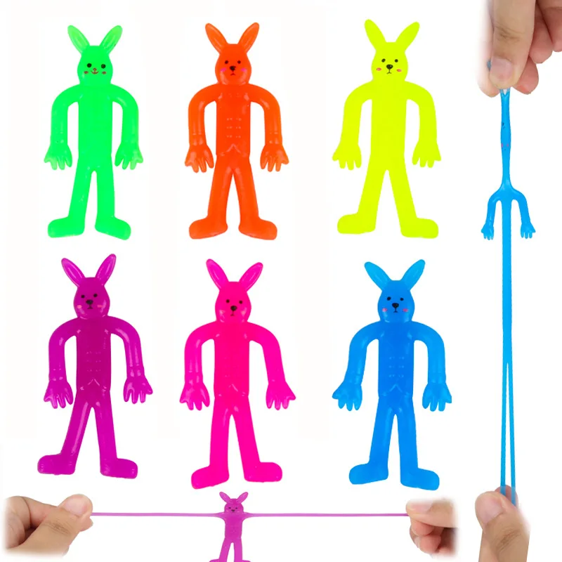10PCS Stretchy Smiling Face Rabbit Toys Fun Pinchable People Stress Relievers for Kids Birthday Party Christmas Carnival Gifts