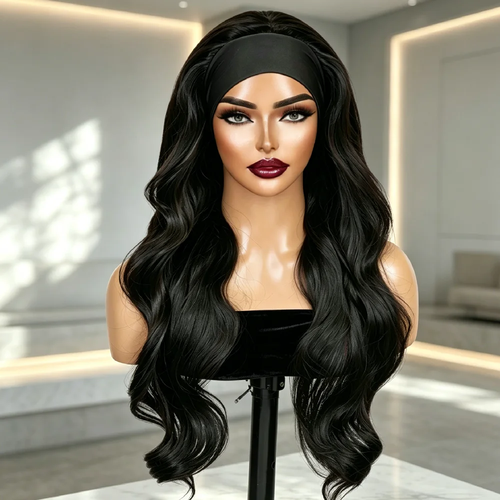 250% Density Human Hair Body Wave Headband Wig Remy Natural Color Brazilian Human Hair Wig 32 Inch Machine Made Human Hair Wig