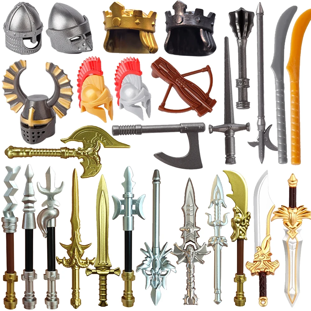 Medieval Weapons MOC Figures Building Block Kit Castle Knight Helmet Bow Arrow Sword Ax Spear Knife Crossbow Brick Boy Toys K045