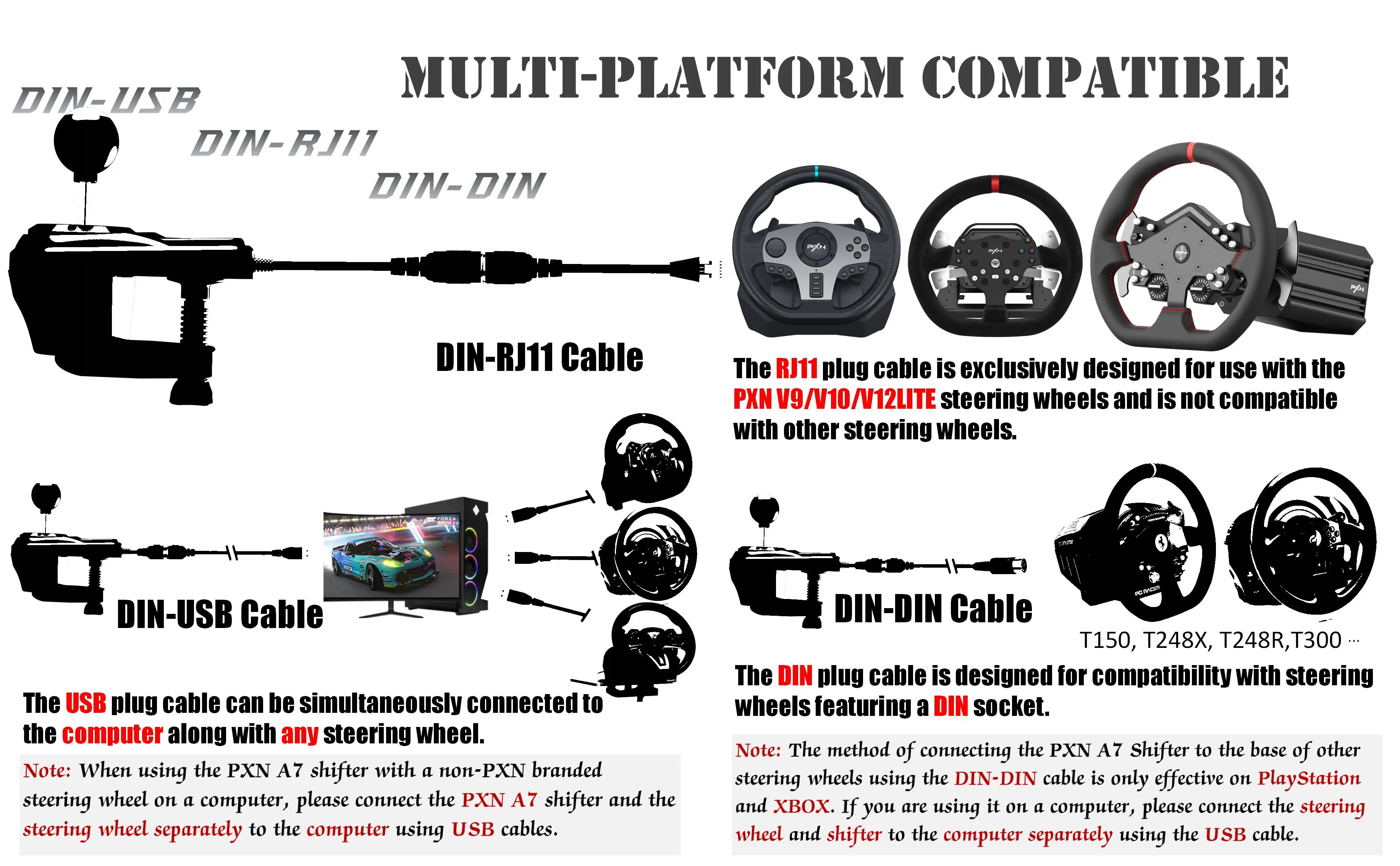 PXN A7 Shifter Gaming Gear, 6+R-Geschwindigkeit, USB/RJ11/DIN, mit P-Brake und High-Low-Tasten, universell für PC-Rennrad – Detail 5