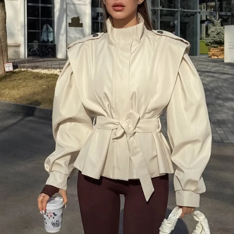 

Vintage Trench Coats Women Solid Lace Up Lapel Jacket Casual Loose Full Sleeve Coat 2025 New Autumn High Street Office Outwear