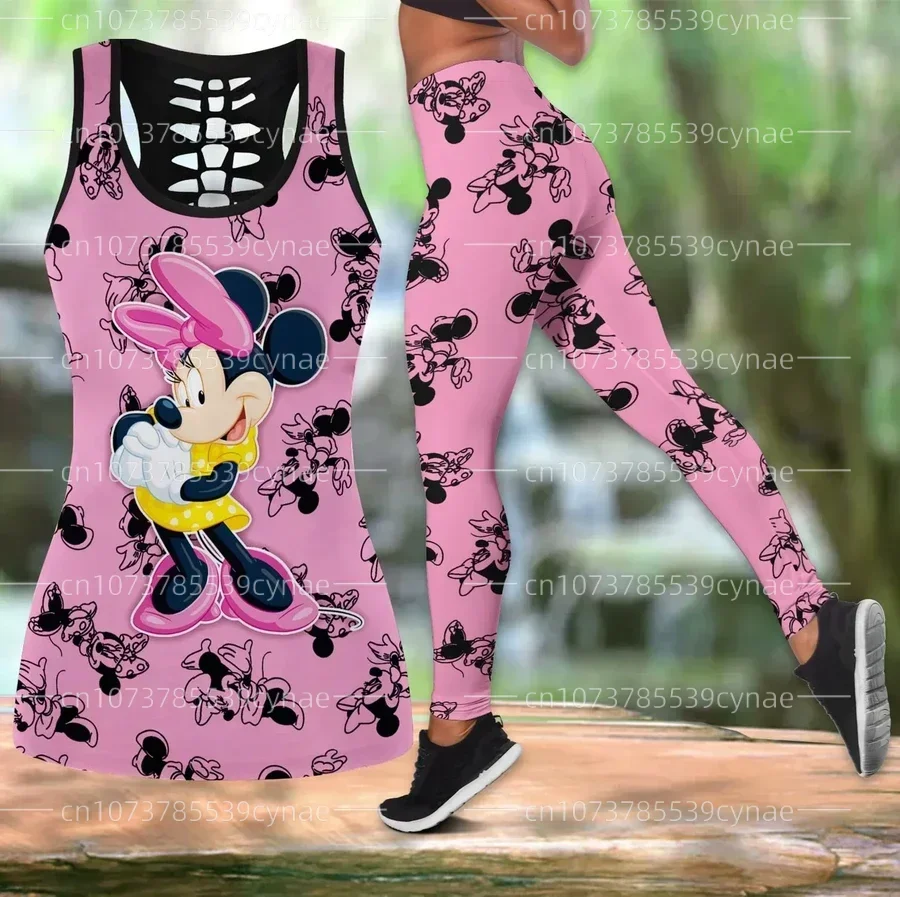 Disney tureMinnie-Leggings de yoga pour femme, glaçage creux, fitness imbibé, haut de sport précieux, ensemble de leggings, tenue