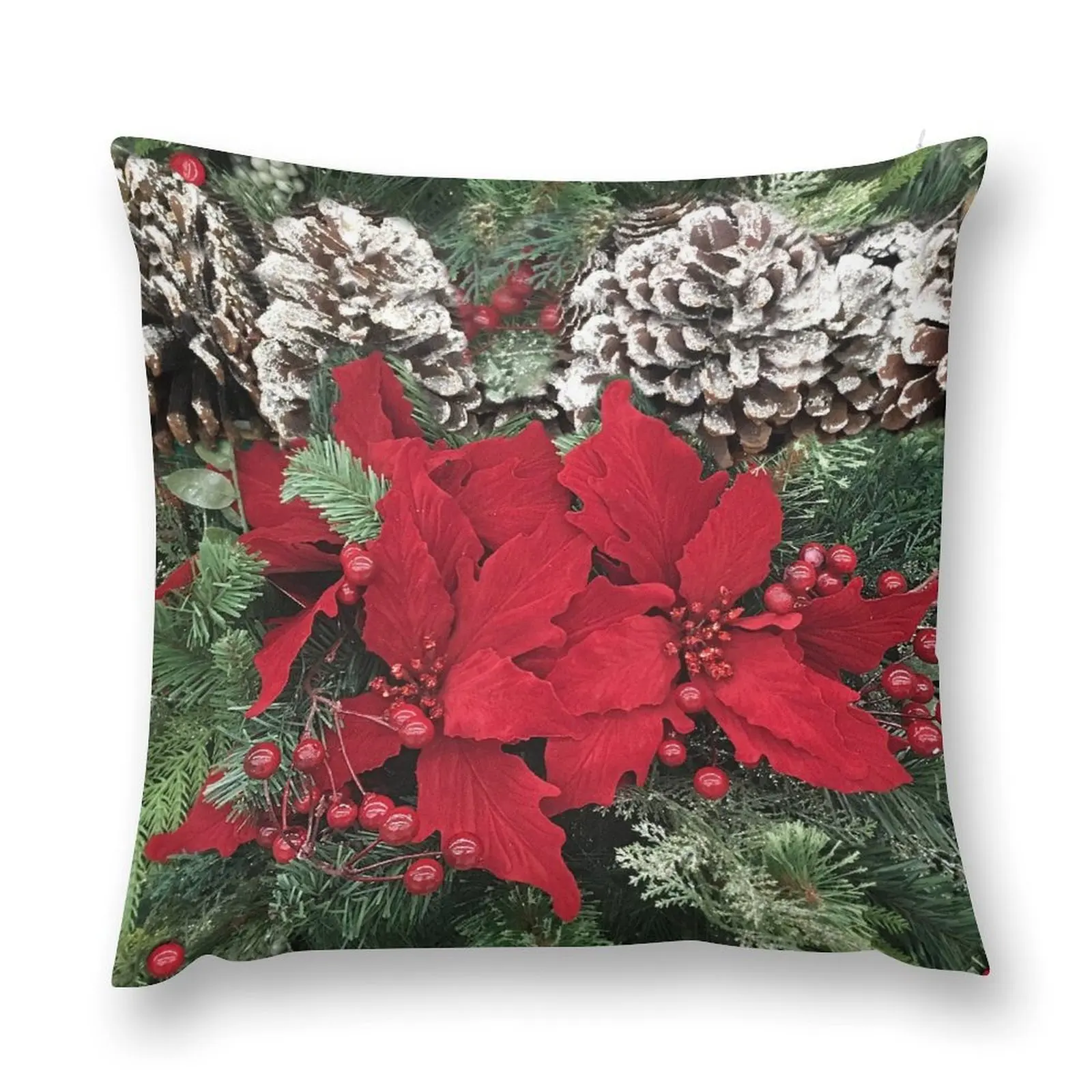 

Christmas Poinsettia and Pine Cones Throw Pillow christmas decorations for home 2025 Decorative pillowcase pillow