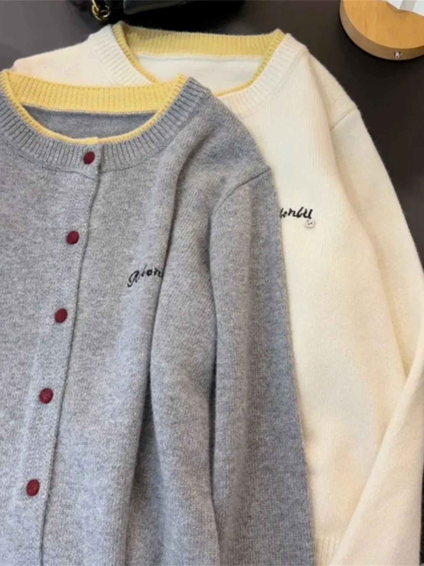 Suéter de Punto para Mujer Talla Grande, Estilo Coreano, Otoño Invierno, Holgado, Cubre la Grasa, Adelgazante, Bordado, Cárdigan Abierto