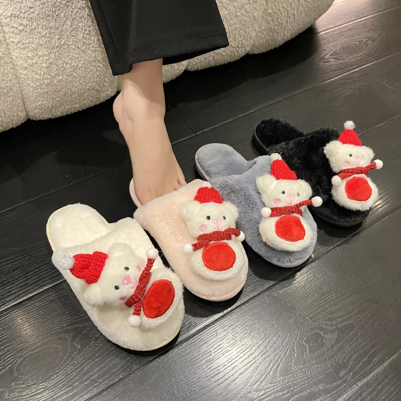 Lovely Saint  Winter New Women Slipper Soft Heel Platform Fur Warm Indoor Lady Open Toe Fluffy Home Slippers