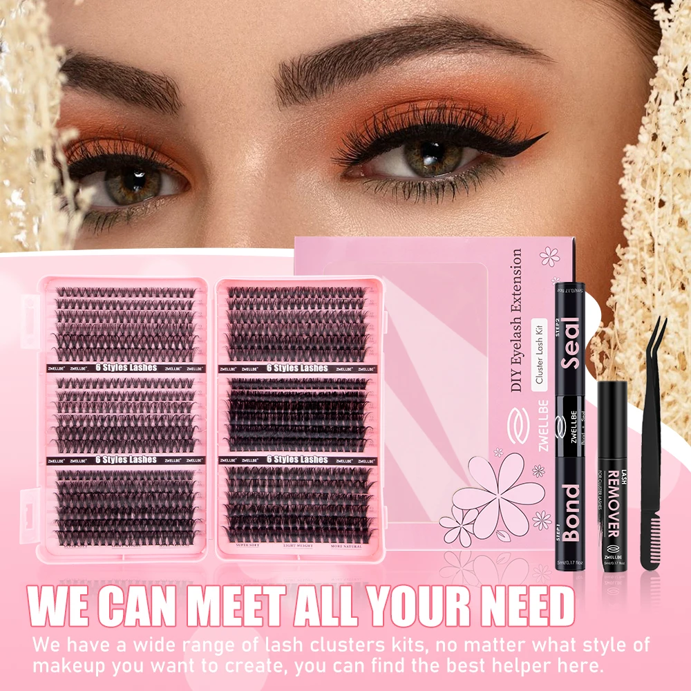 DIY Eyelash Extension Kit at Home, 4 Styles Individual Lashes Kit Natural 720pcs Clusters Wispy Lash Kit with Lash Glue Makeup