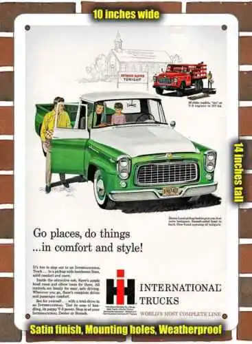 Metal Sign - 1960 International Pickup and Stake Truck- 10x14 inches