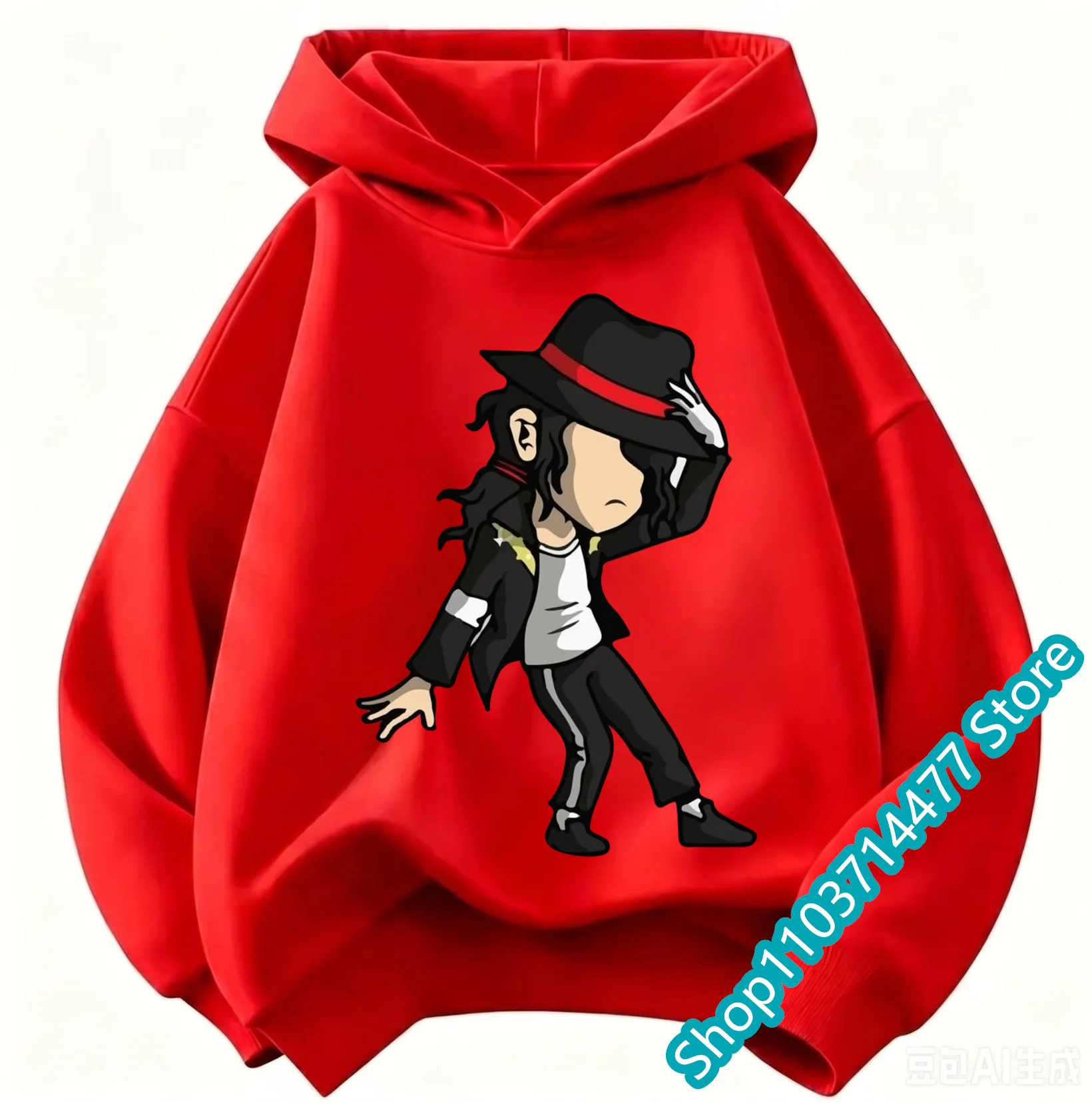 2026 Kids' Michael Jackson Print Hoodie – Warm Autumn/Winter Retro-Style Pop Icon Graphic Sweatshirt for Boys and Girls