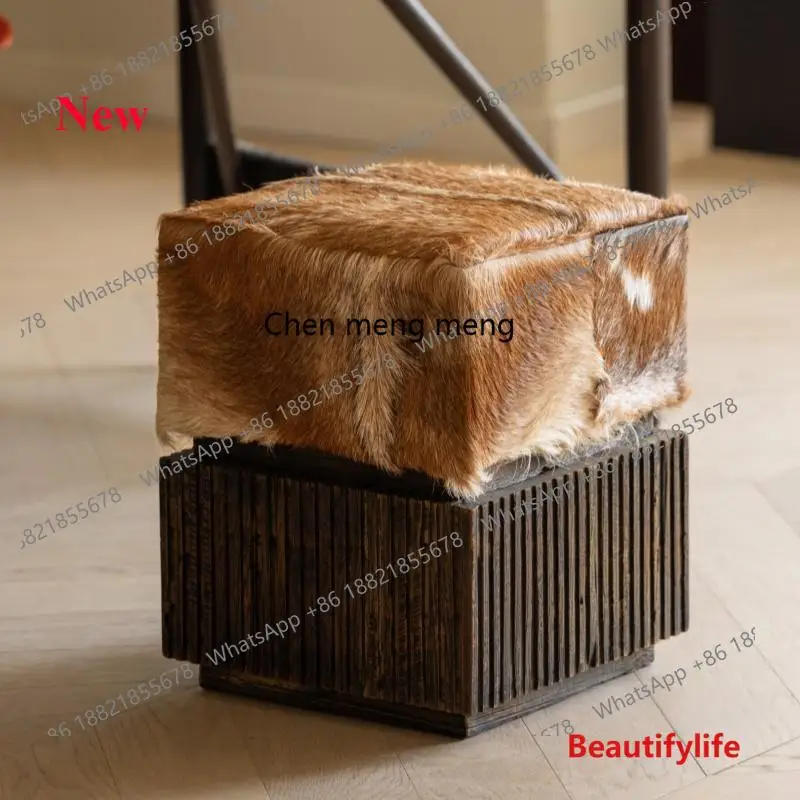 02A Medieval round wool teak pier tea art study dining stool living room single stool