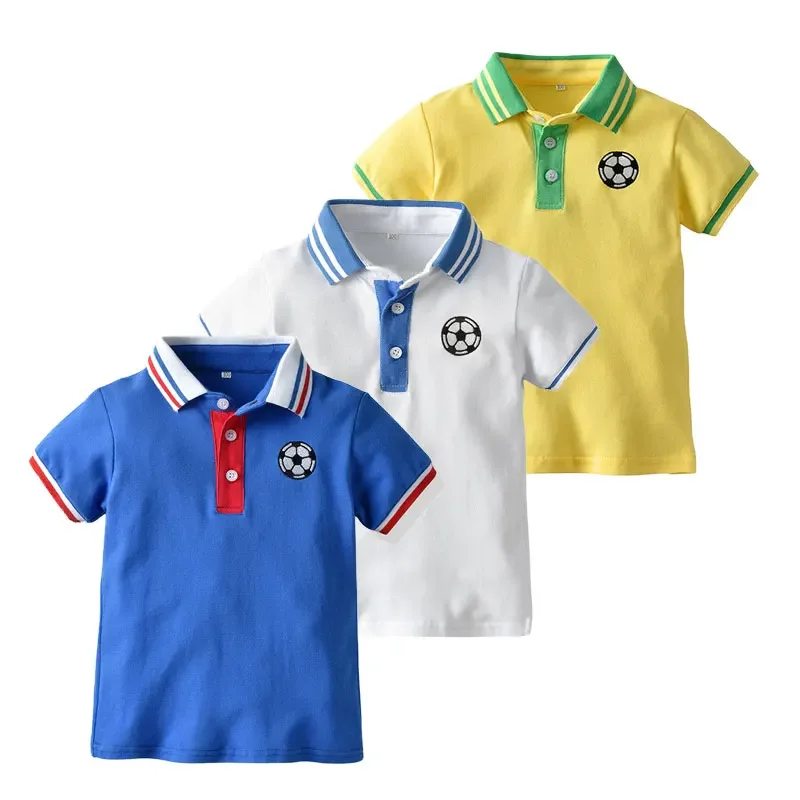 Boys Polo Shirts Summer 2024 Short-sleeve Tops for Kids Cartoon Football Children Tees School Uniform Baby Outfits Clothing