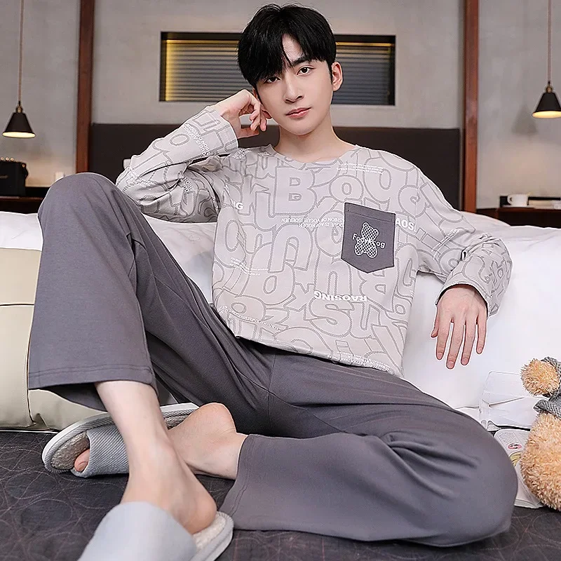 Men's Pajamas Two-Piece Men's Long-Sleeved Pyjamas Spring And Autumn Thin Section Of The Large Size Leisure Home Wear Suit