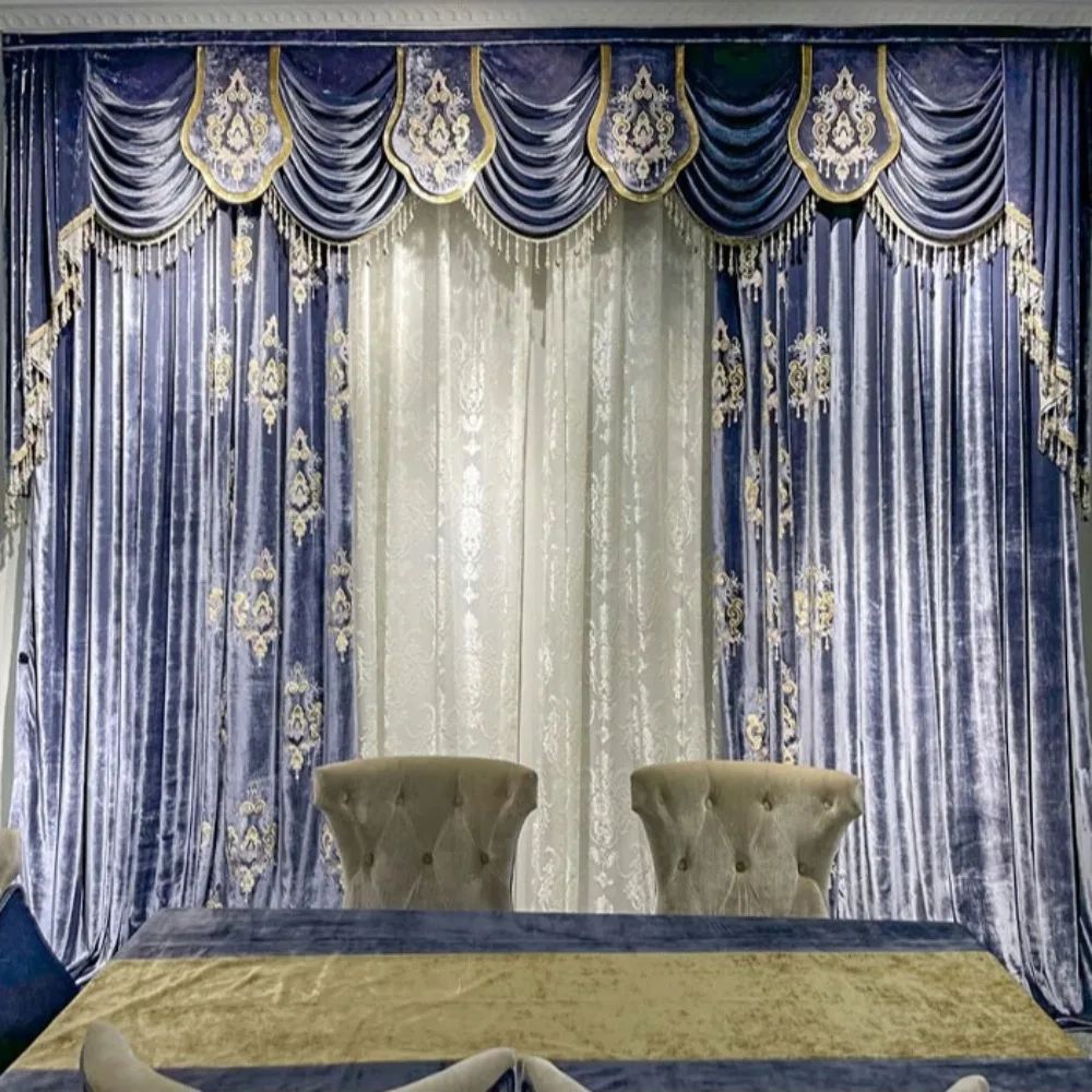 Purple High-grade Embroidery Velvet Splicing Thickened Blackout Curtains for Living Room Bedroom French Custom Window Screen