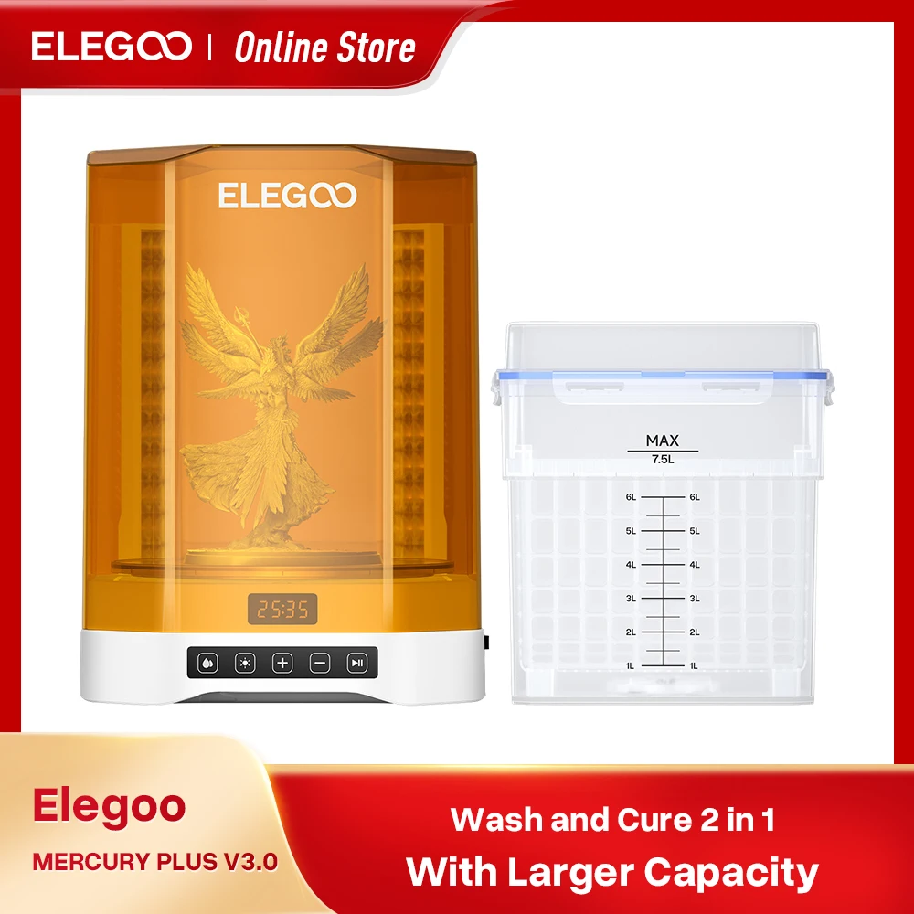 ELEGOO MERCURY PLUS V3.0 Wash and Cure 2 in 1 Machine with Larger Capacity Compatible with Most LCD/DLP/SLA 3D Printers