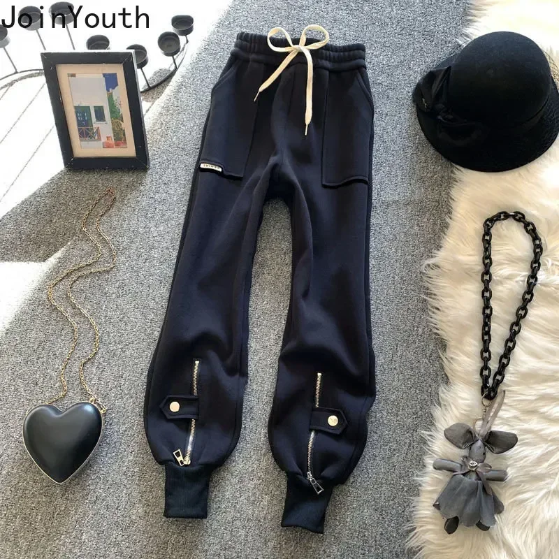 Pantalon de survêtement noir pour Femme, bas avec poches et fermeture éclair, style Streetwear décontracté, nouvelle collection 2023, Y2k