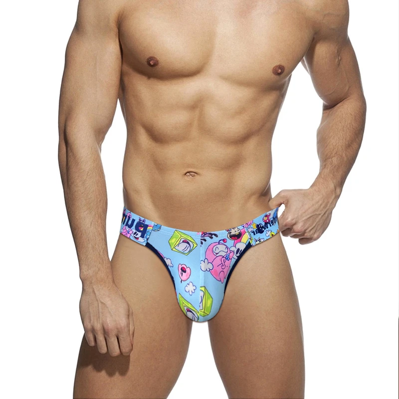 Men Underwear Briefs Sexy Modal Colorful Summer Patterns Bikini Man Anime Belt High Fork Horn Design Underpants Butt Lift MP296