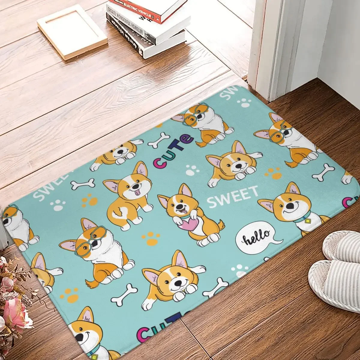 Non-Slip Carpet Sweet Corgi Doormat Living Room Kitchen Mat Welcome Floor Rug