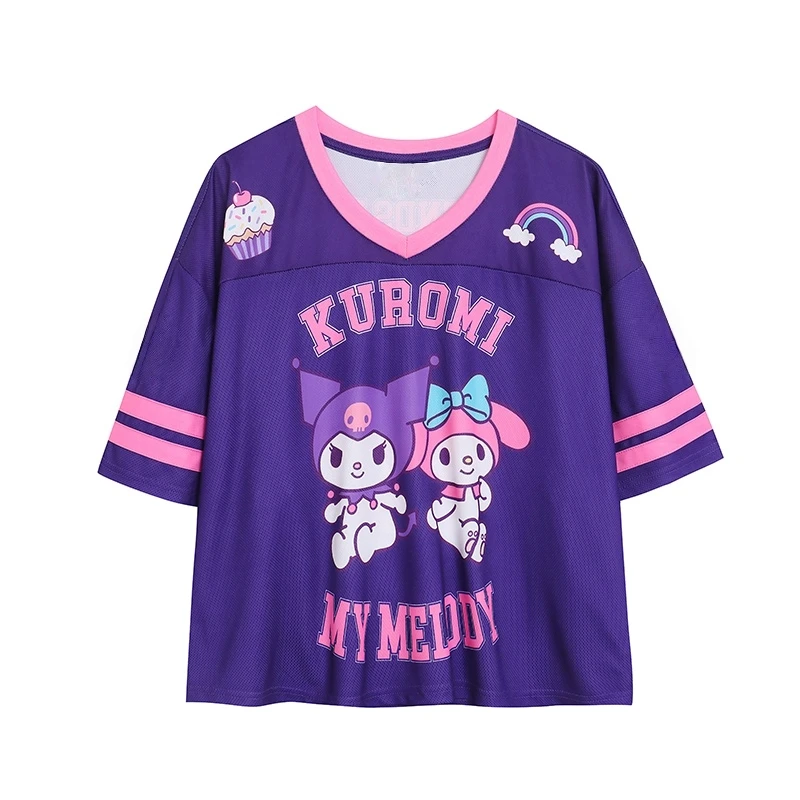 

MOTO-2025 Вязаная футболка Hello Kitty, быстросохнущая и дышащая, повседневная и модная полиэстер из ледяного шелка (разные размеры)