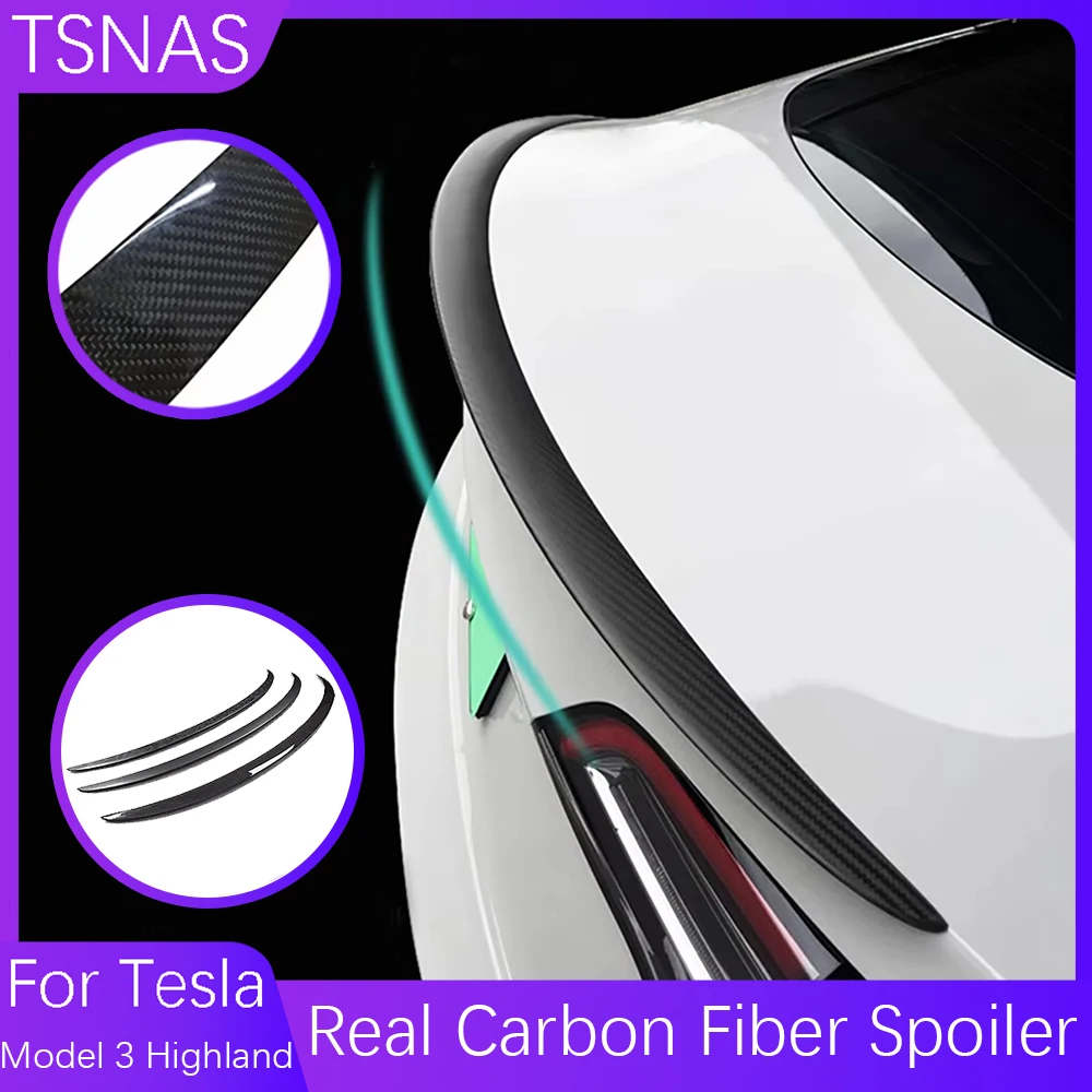 

Real Carbon Fiber Spoiler For Tesla Model 3 Highland 2024 Trunk Wing Spoiler Real Carbon Fiber Original Car Spoiler Accessories