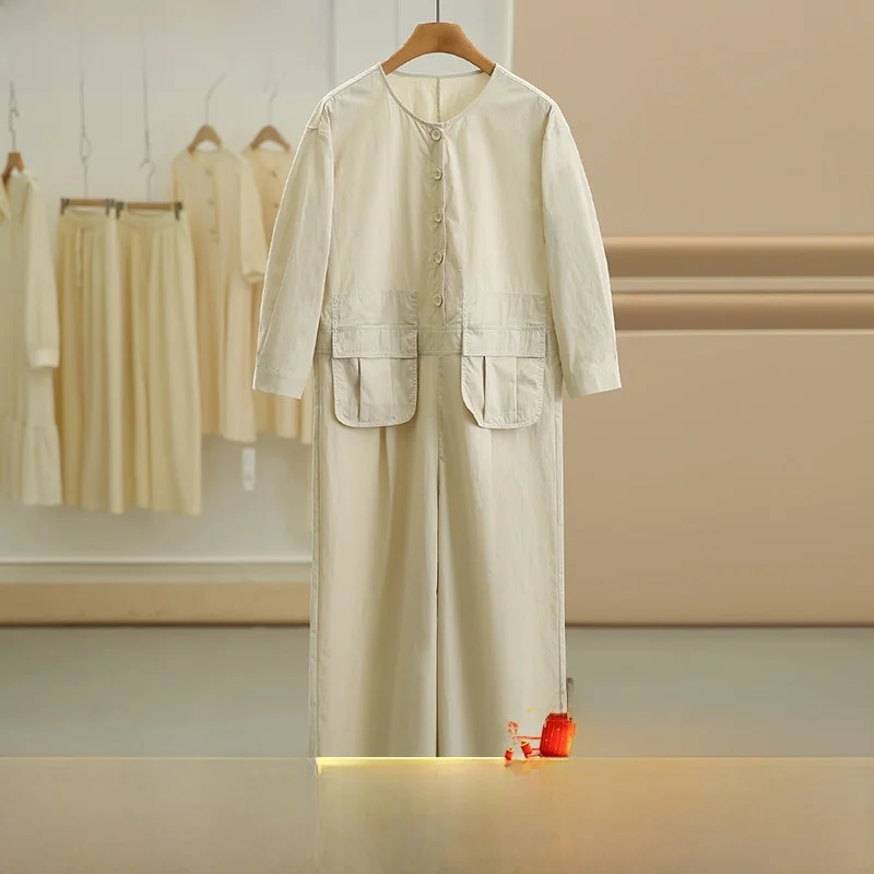 

Slimming Effect Korean Sle Pure Color Loose Women's Rer Simple Design Long Pants Commute Sle Spring Season Regular Thi...