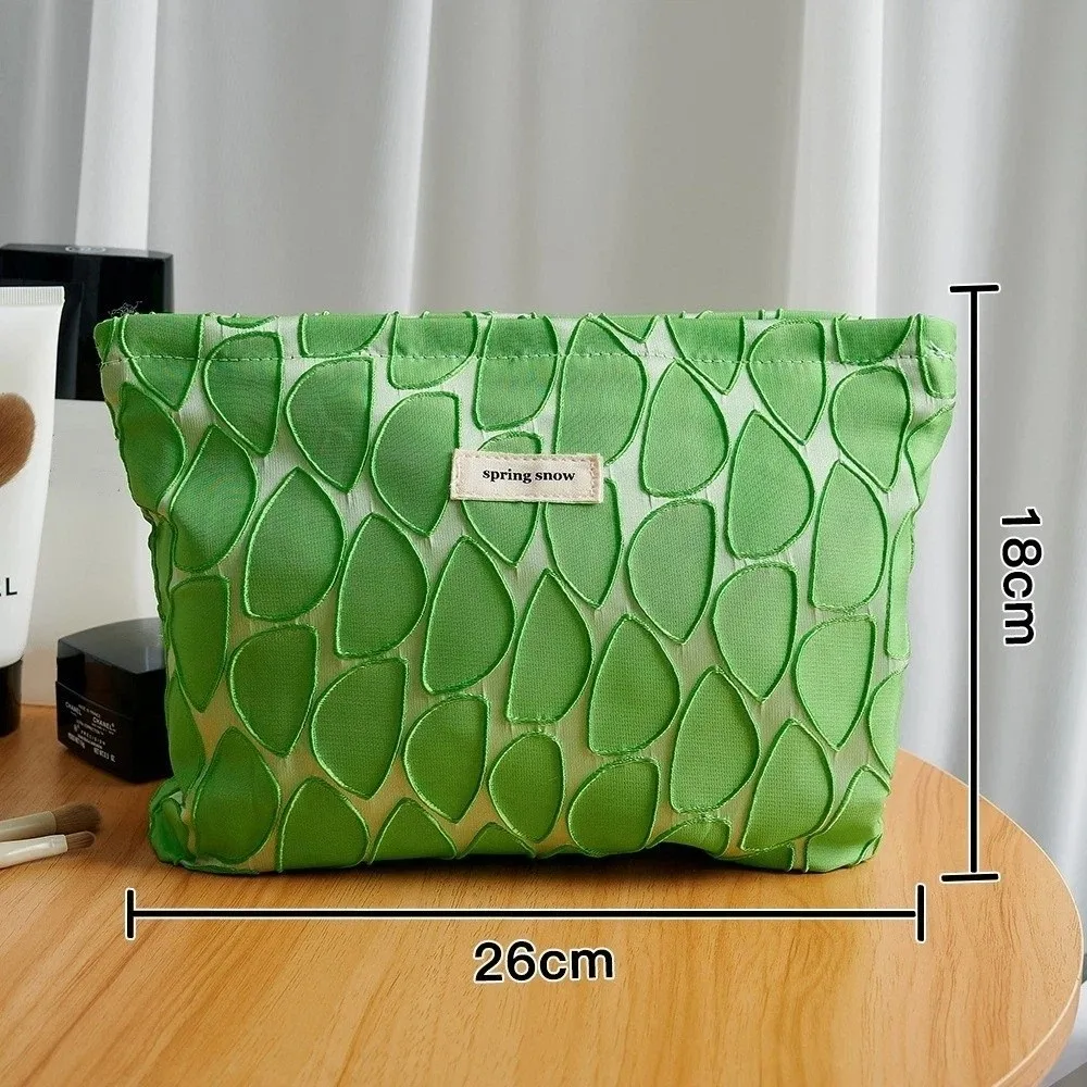 

Portable Handbag Cosmetic Pouch Zipper Leaf Pattern Makeup Bag Solid Color Large Capacity Toiletry Bag Outdoor