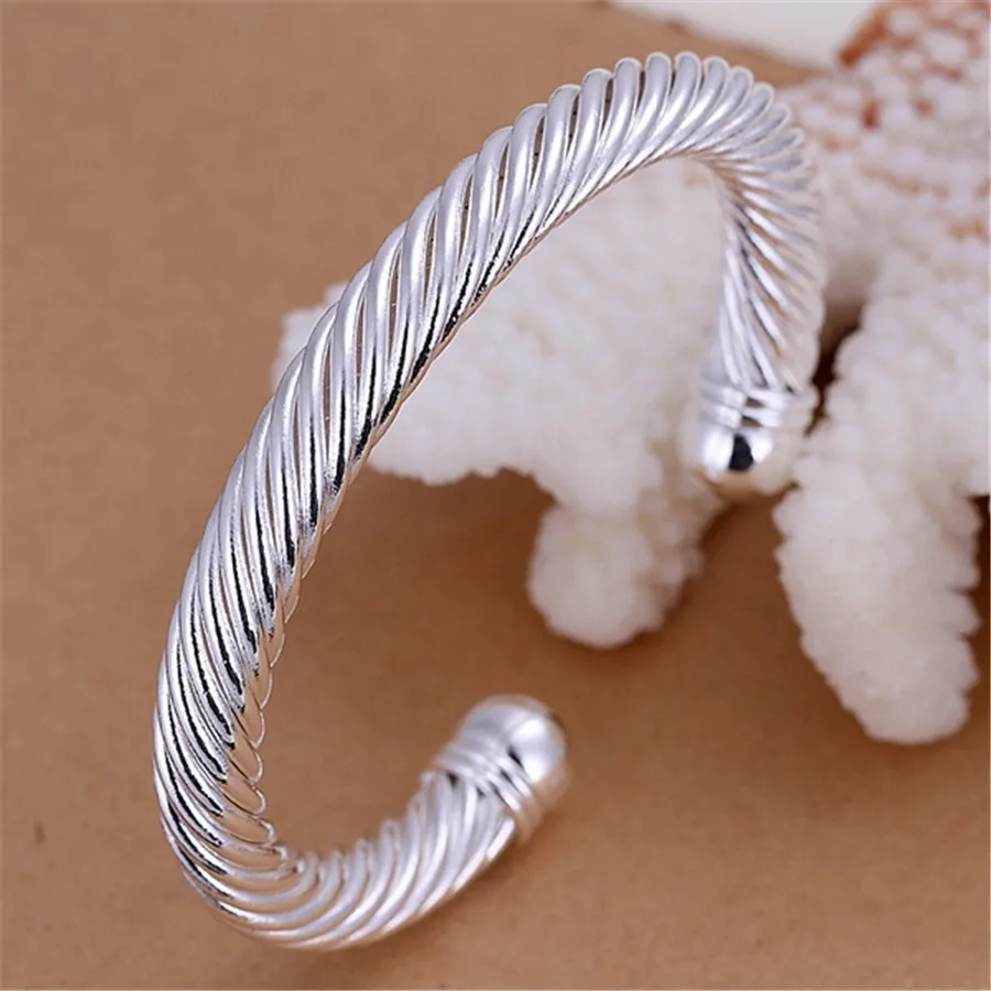 

925 Sterling Silver Wide Hemp Rope Cuff Bangle Bracelet For Women Luxury Engagement Fashion Charm Jewelry Christmas GaaBou