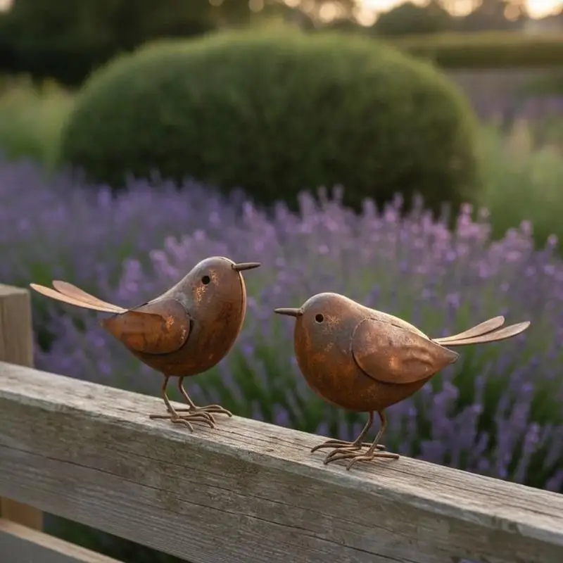 2Pcs Rusty Metal Garden Bird Statues Suitable For Flower Beds Patios Lawns And Farmyard Decor