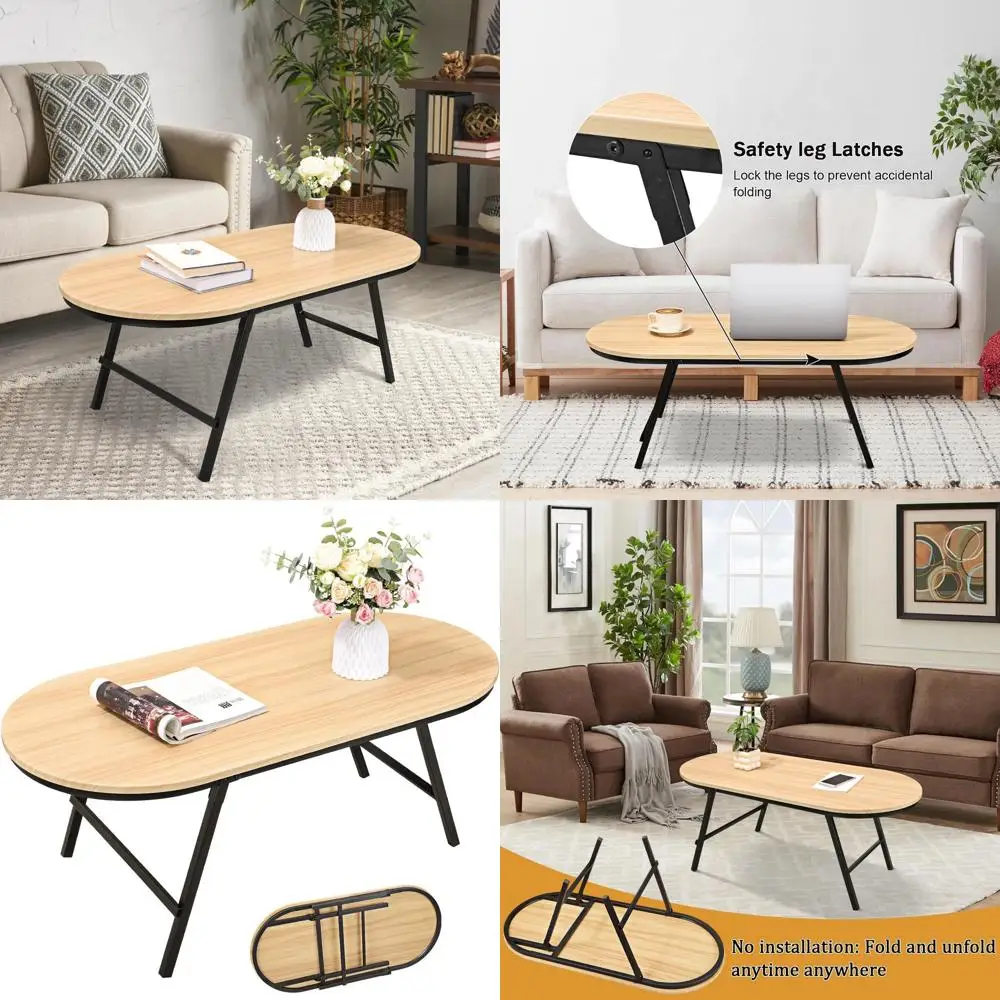 

Oval Natural Wood Coffee Table - Portable, No Assembly, Ideal for Small Spaces & Outdoor Living