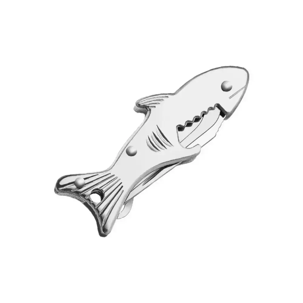Stainless Steel Portable Folding Cutter Keychain Shark Shaped Tooth Crochet Fruit Cutter Colorful Safe Pocket Cutter Home