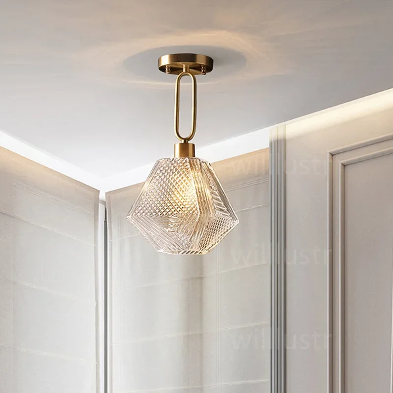 Semi-flush Light Diamond Glass Ceiling Lamp Hotel Cafe Bar Kids Bedroom Nursery Kindergarten Dinning Room Modern Design Lighting