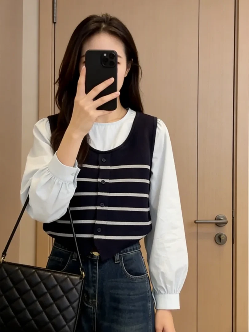 

Модная новая вязаная кофта с пэчворк-дизайном, премиум-качество, осенняя новинка, корейская версия, свободный крой, длинный рукав, женская.