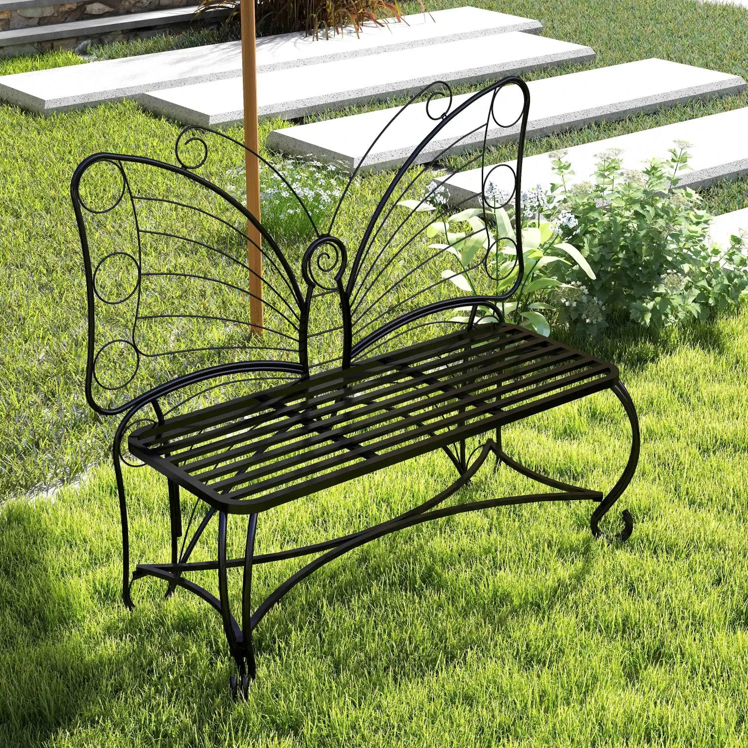 

Butterfly Cast Metal Garden Bench, Outdoor Bench Patio Seat, Park Bench Outdoor Seating for Garden, Yard, Park, Entryway