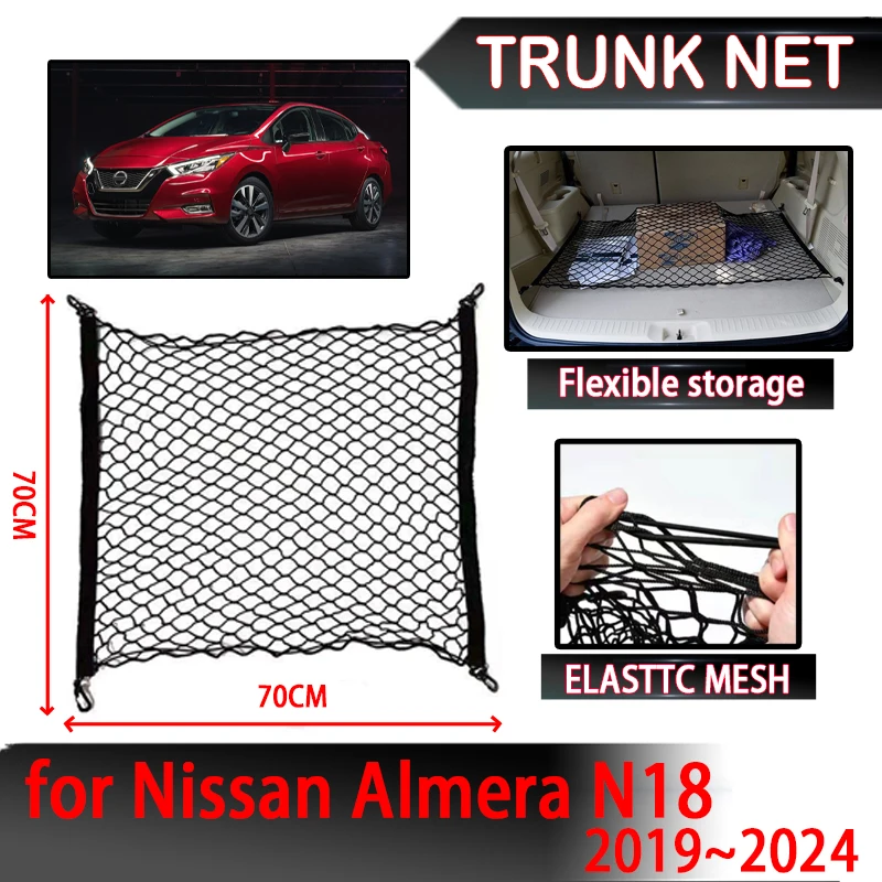 Nylon String Elástico para Tronco Traseiro Do Carro, Peças Interiores, Bagagem Titular Net, NetOrganizer, Acessórios para Nissan Almera N18 2019 ~ 2024