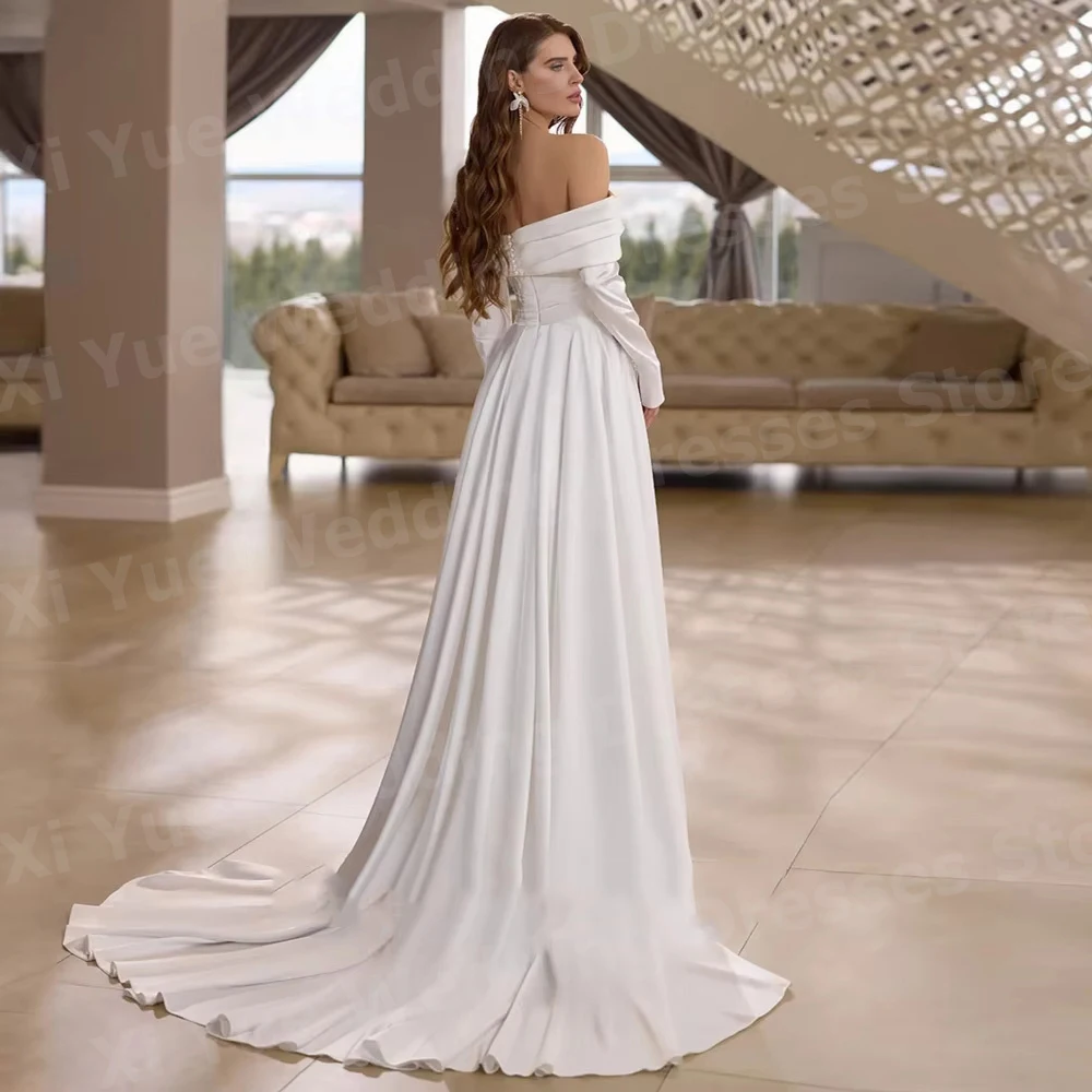 فساتين زفاف بسيطة على شكل حرف A للسيدات أنيقة بدون أكتاف من فيستدو دي نوفيا بأكمام طويلة فساتين العروس مخصصة رداء دي ماري