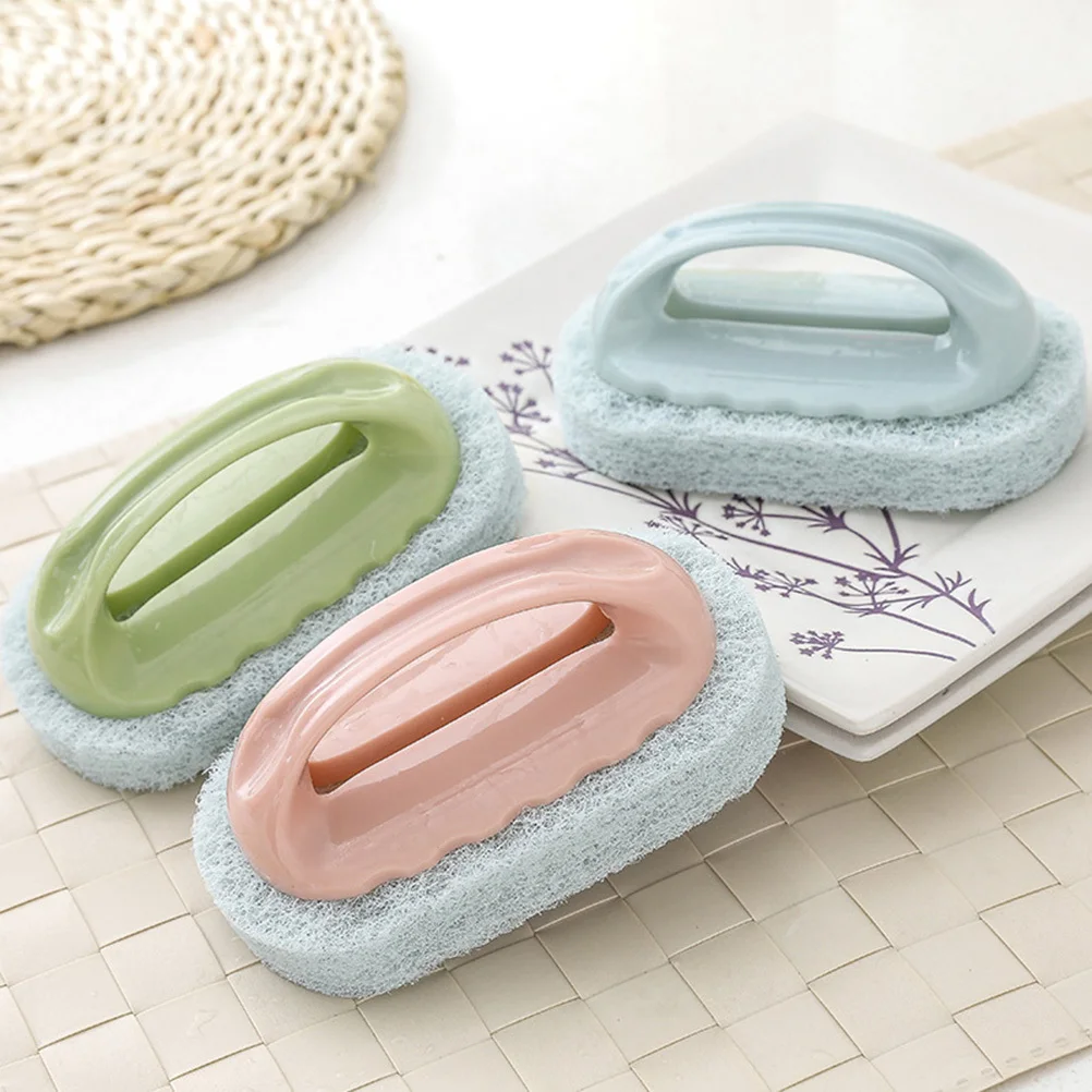 

Thickened Handle Cleaning Brush Kitchen Bathtub Stain Removal Pp Handle Fiber Brush Sponge Eraser Labor-Saving Green