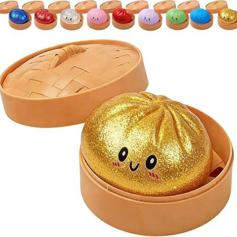 Simulatie Voedsel Dumpling Squishy Squeeze Ball Kleurrijk Zintuiglijk Fidget Speelgoed met Stoomboot voor Stressverlichting Thuis Desktop Decor Cadeau