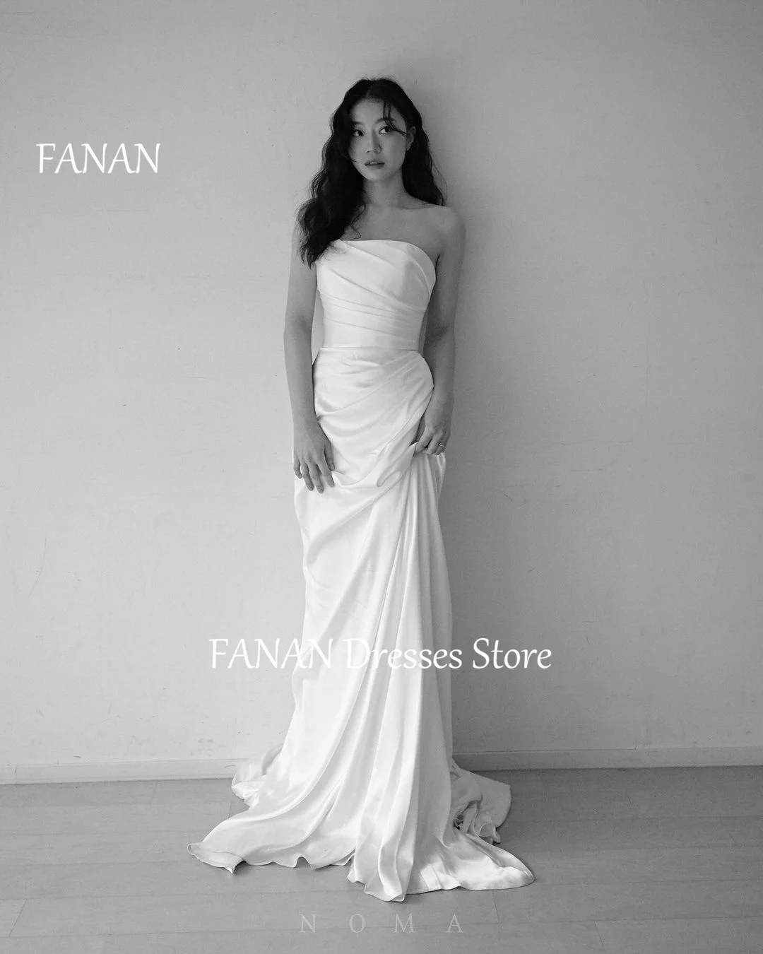 

FANAN Korea Strapless Ruched Simple Wedding Dresses 웨딩드레스 Satin Sweep Train Elegant Corset Custom Made Bride Gowns Plus Size