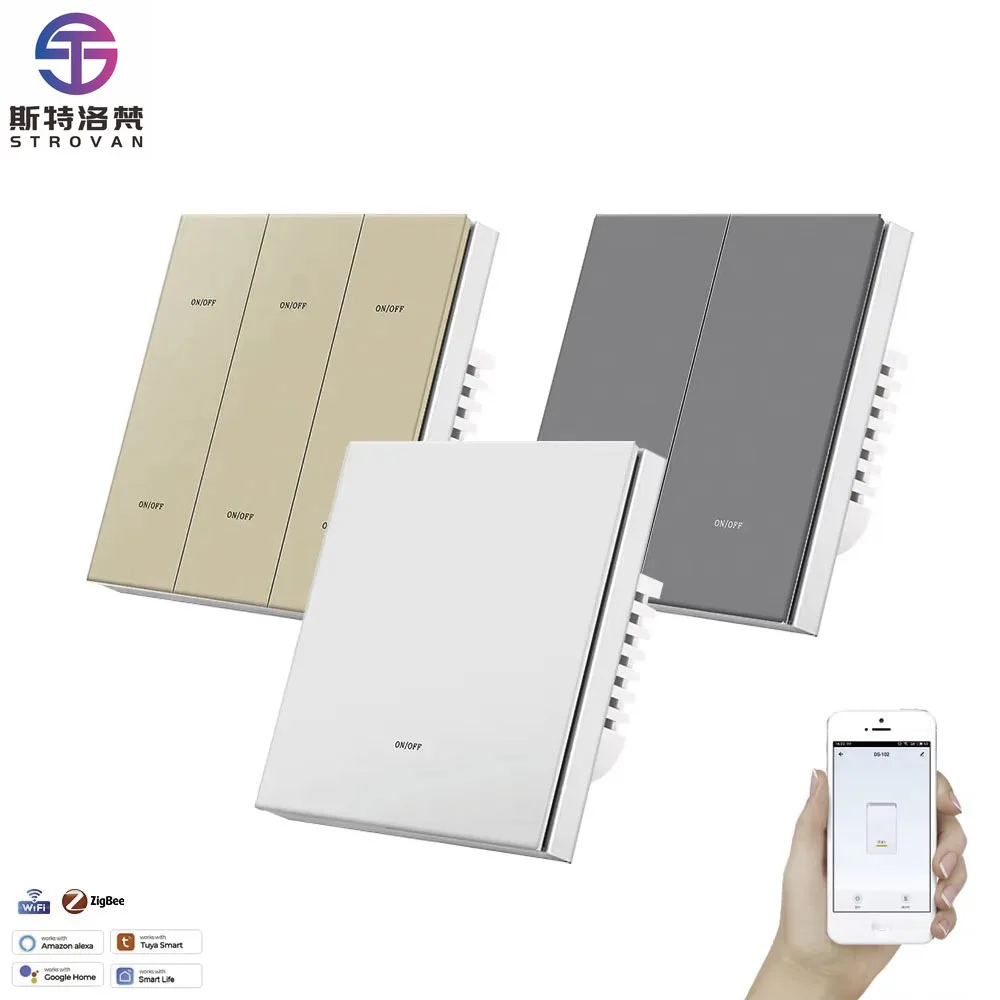 STLF Smart Home 16A Manual Voice Control Alexa Google 1 2 3 4 6 Gang Power Tuya App Push Button Wifi Switch Zigbee Smart Switch