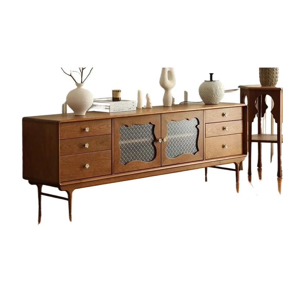 

Solid wood TV cabinet, cherry wood simple Nordic small apartment coffee table combination floor cabinet, side cabinet storage
