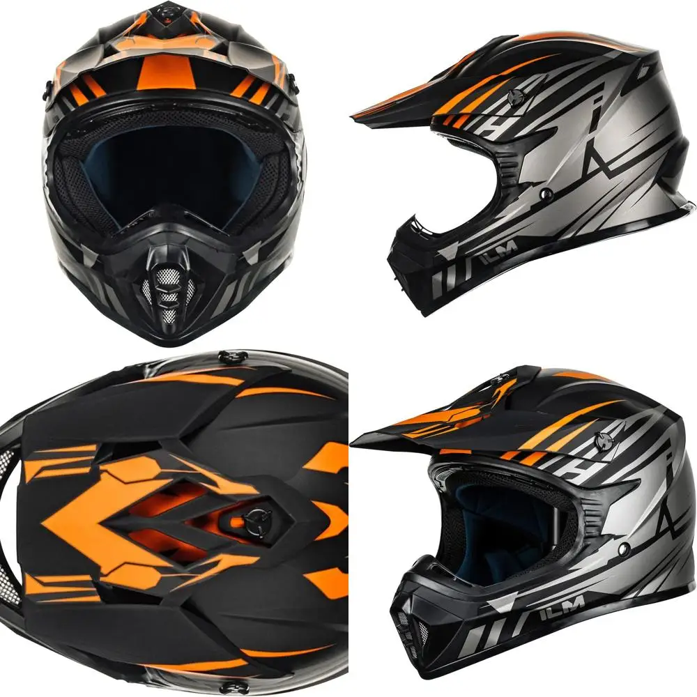 

Full Face Motocross Helmet - DOT Certified, Adult Large, Orange and Gray Design