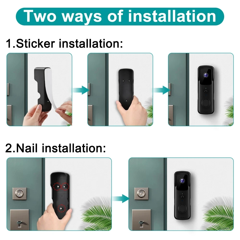 Smart Video Doorbell with Night Vision Waterproof 1080P FHD Camera Digital Visual Intercom WiFi 2.4G Tuya Compatible Door Bell