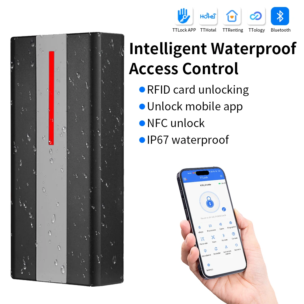 Asia-Teco Smart TTLOCK APP Waterproof Access Control Machine 13.56Mhz RFID Card Reader Support Matching Access Control Keyboard