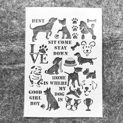 A4 29cm Cute Dogs Words Paw DIY Layering Stencils Wall Painting Scrapbook Coloring Embossing Album Decorative Template