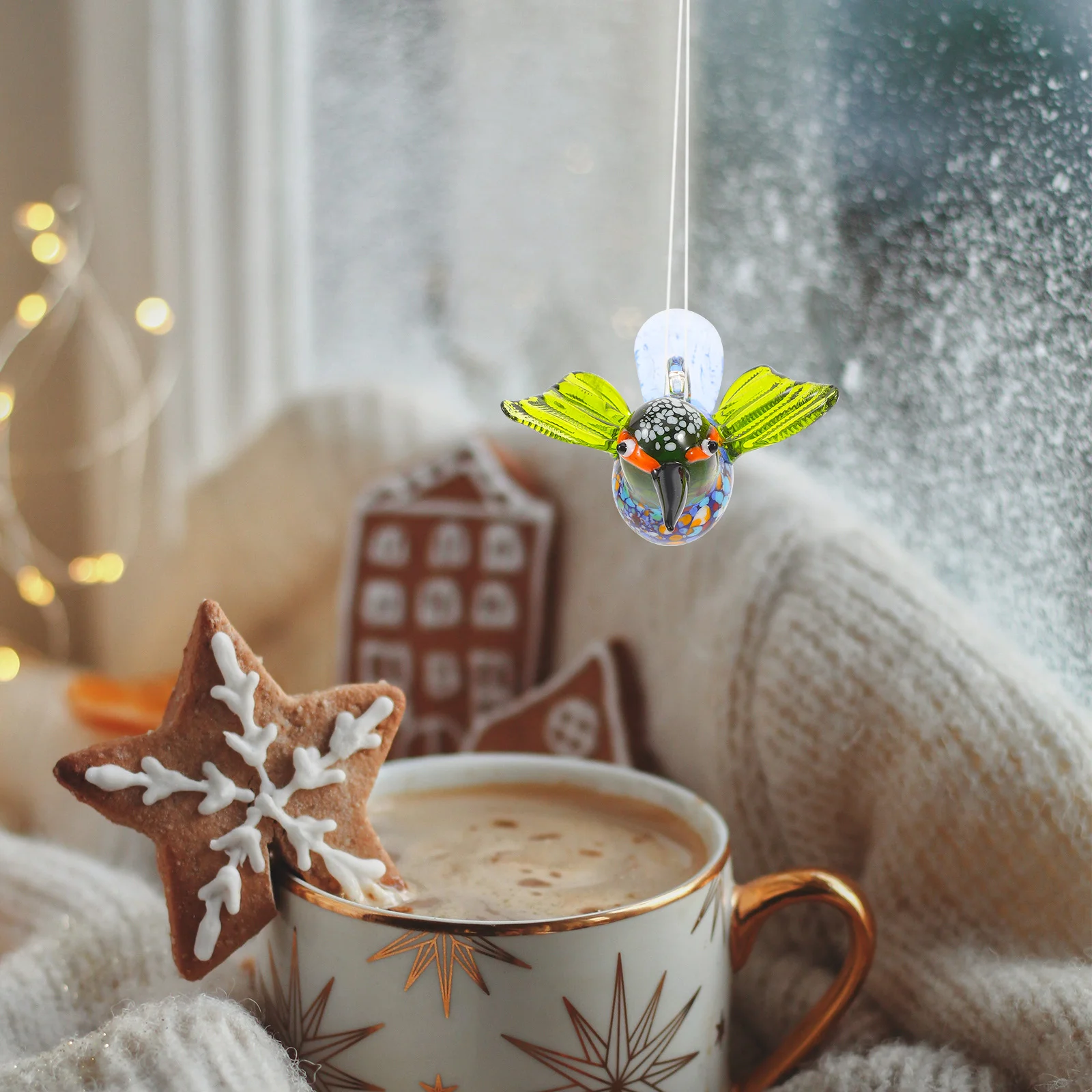 

Unique Glass Hummingbird Craft Smooth Surface Bird Accent for Desktop Tabletop Interior Space Refreshing Design